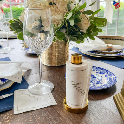 Table Theory (Formerly Toasting with Tara) - Cotton Cocktail Napkin Roll: Golden Salute (Gold "Cheers")
