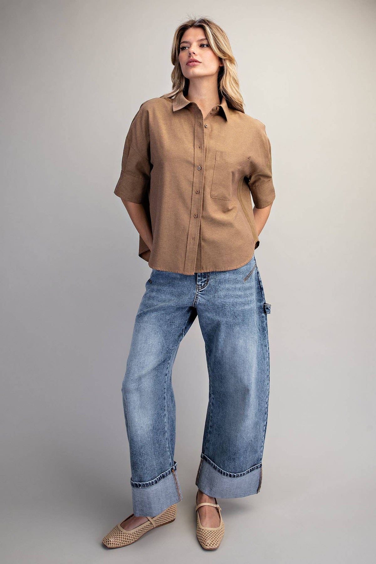 Peace Love Line - PM4822 - BUTTON DOWN SHORT SLEEVE SHIRT