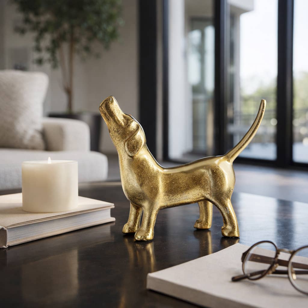 Sagebrook Home - Decorative Figurine - Gold Metal Modern Howling Dog, 7 in.