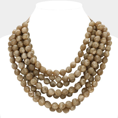 Sensibling Corp. - Chunky Acrylic Bead Layered Faux Leather Magnetic Necklace