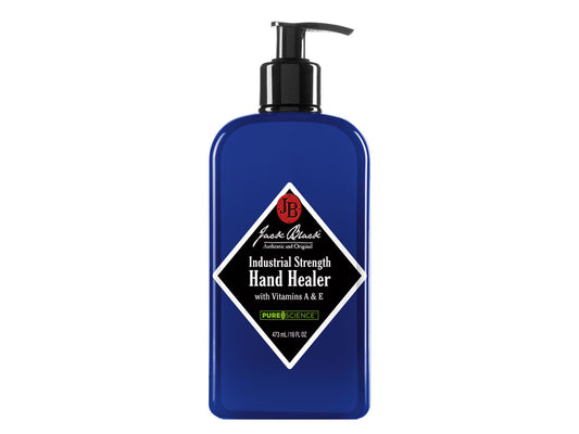 Jack Black Industrial Strength Hand Healer 16 oz blue pump bottle with black dispenser