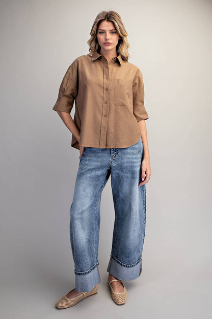 Peace Love Line - PM4822 - BUTTON DOWN SHORT SLEEVE SHIRT