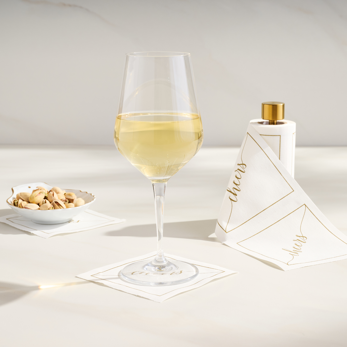 Table Theory (Formerly Toasting with Tara) - Cotton Cocktail Napkin Roll: Golden Salute (Gold "Cheers")