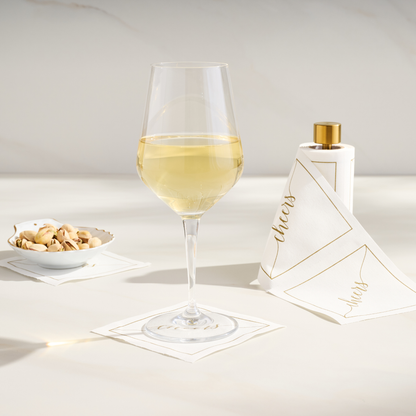 Table Theory (Formerly Toasting with Tara) - Cotton Cocktail Napkin Roll: Golden Salute (Gold "Cheers")