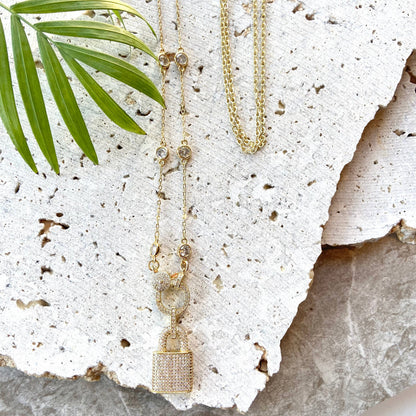 VB&CO Designs Handmade Jewelry - Gold lock necklace Crystal
