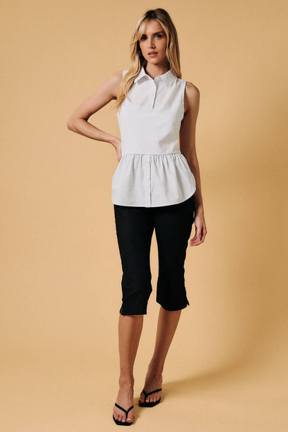 Sunday Edition by LE LIS - SLEEVELESS COLLARED KNIT & POPLIN UNDERSHIRT TOP