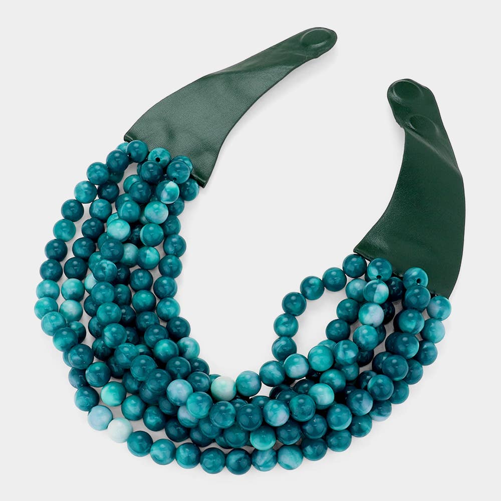 Sensibling Corp. - Chunky Acrylic Bead Layered Faux Leather Magnetic Necklace