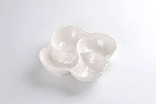White Pampa Bay 4-section melamine bowl with scalloped edges, overhead view