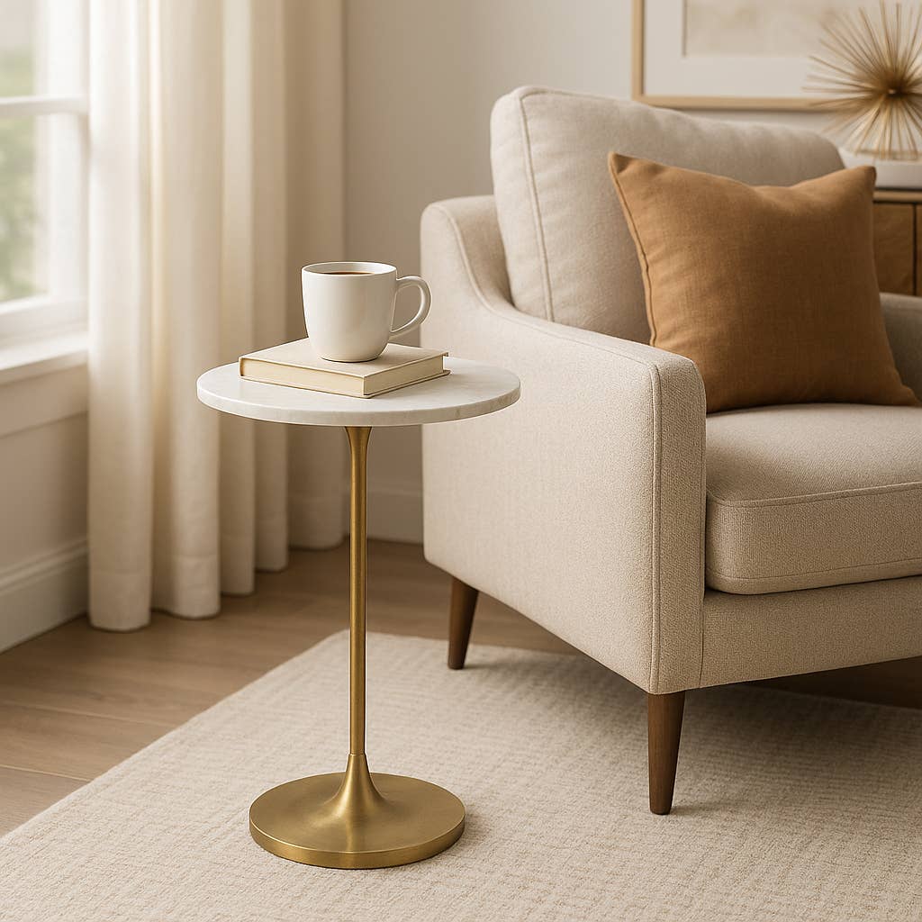 Sagebrook Home - Gold/White Marble Top End Table