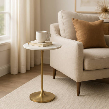 Sagebrook Home - Gold/White Marble Top End Table