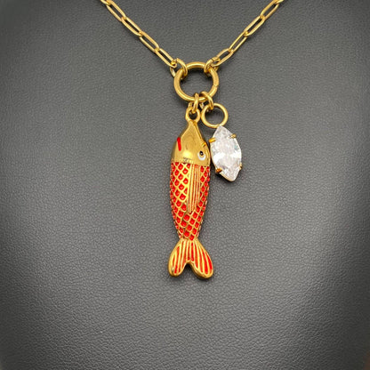 Mio Queena - Enamel Fish Charm 18K Gold Plate Necklace