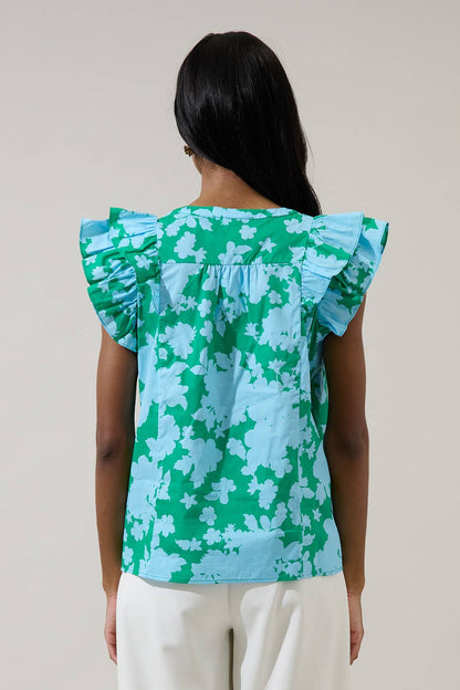 Sugarlips - Riona Floral Sammi Button Down Ruffle Top