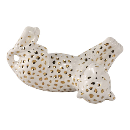 Sagebrook Home - Figurine White/Gold Ceramic Leopard Lying Down, 10 in.