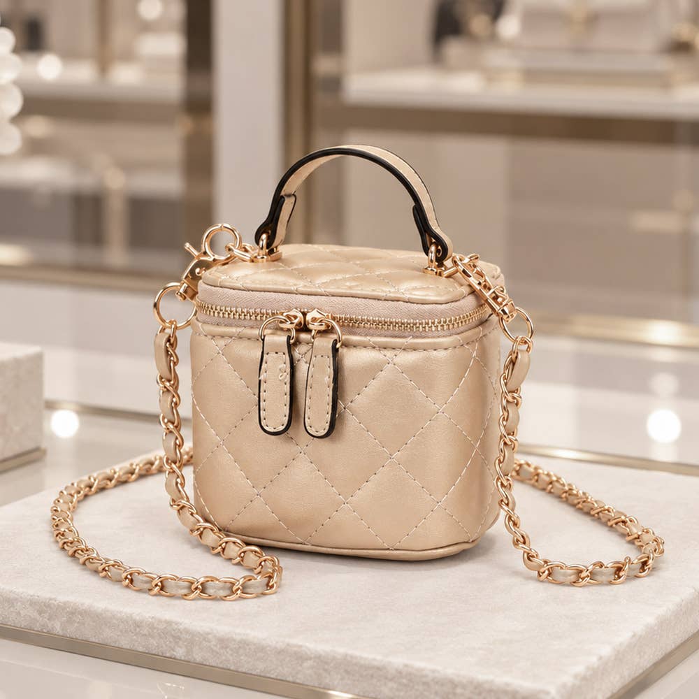 Sensibling Corp. - Faux Leather Quilted Top Handle Mini Vanity Box Crossbody Bag