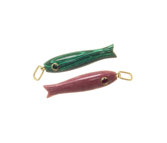 Jewel Pledge - Natural Gemstone Fish Charm with Gold Wire Choker