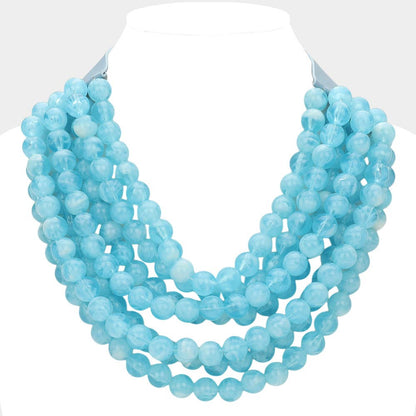 Sensibling Corp. - Chunky Acrylic Bead Layered Faux Leather Magnetic Necklace