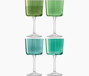 LSA Gems Wine Glasses in Jade, set of four with green and teal ribbed glass bowls on clear stems