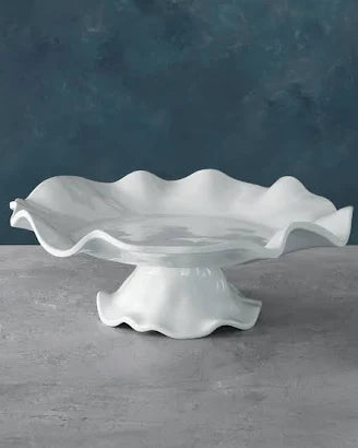 Beatriz Ball VIDA Havana white pedestal cake plate with ruffled wavy rim, front view