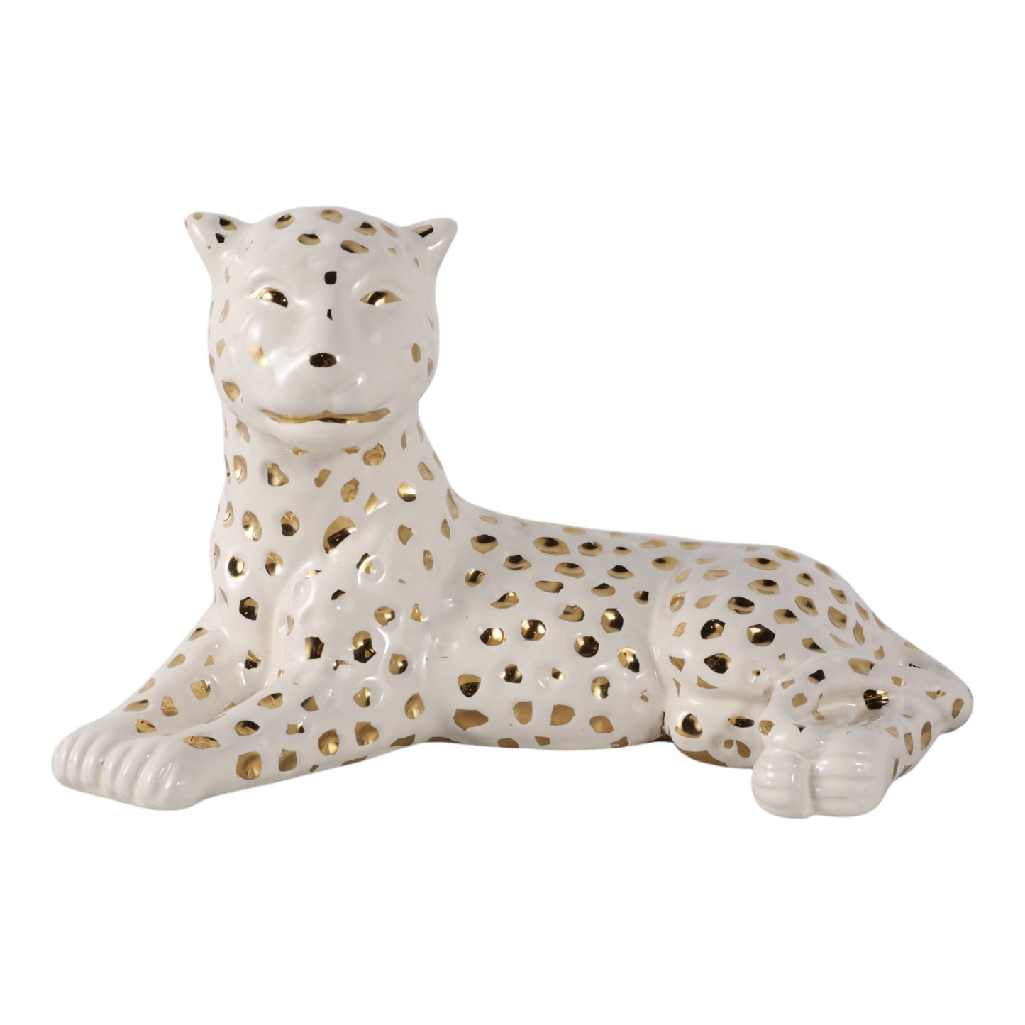 Sagebrook Home - Figurine White/Gold Ceramic Leopard Lying Down, 10 in.