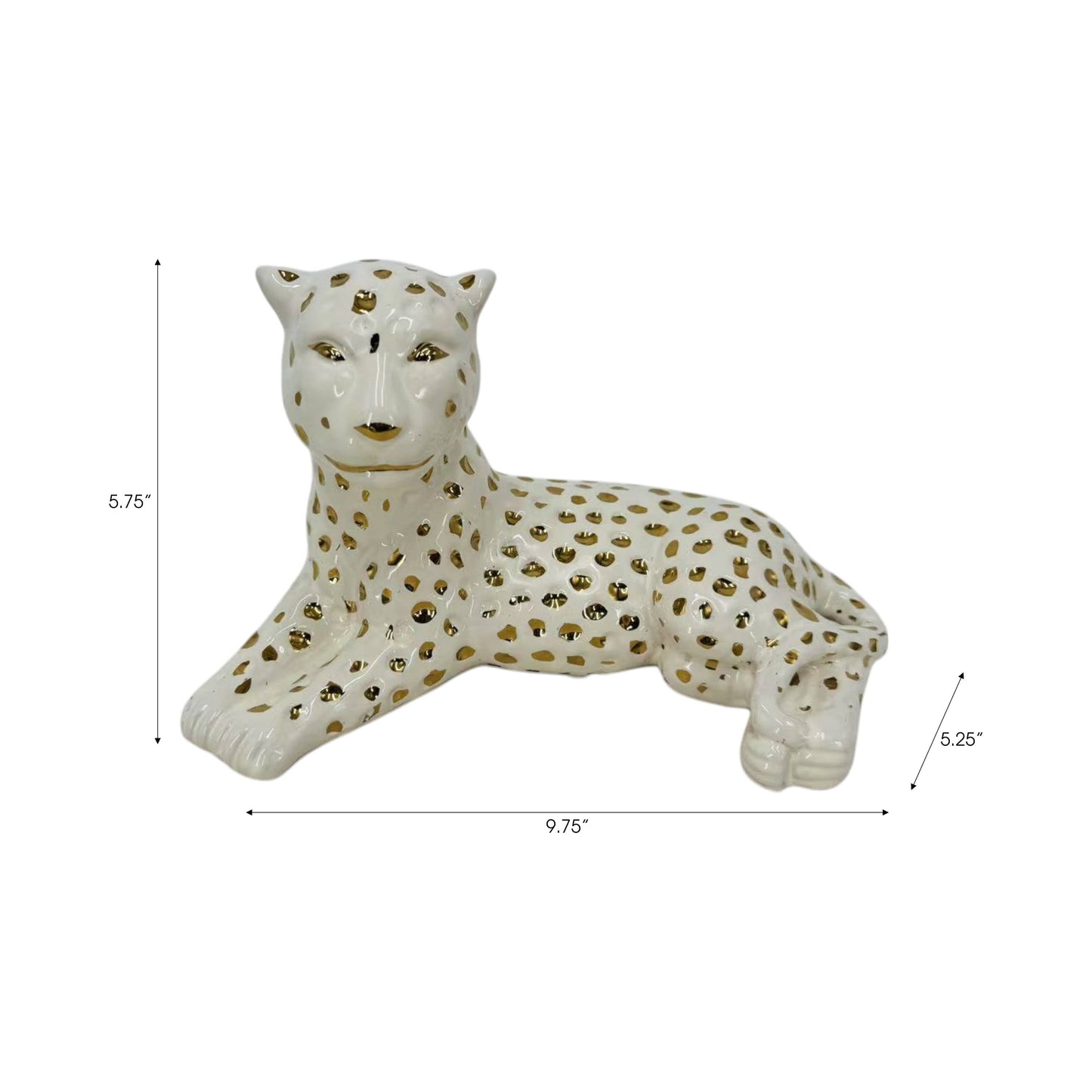 Sagebrook Home - Figurine White/Gold Ceramic Leopard Lying Down, 10 in.
