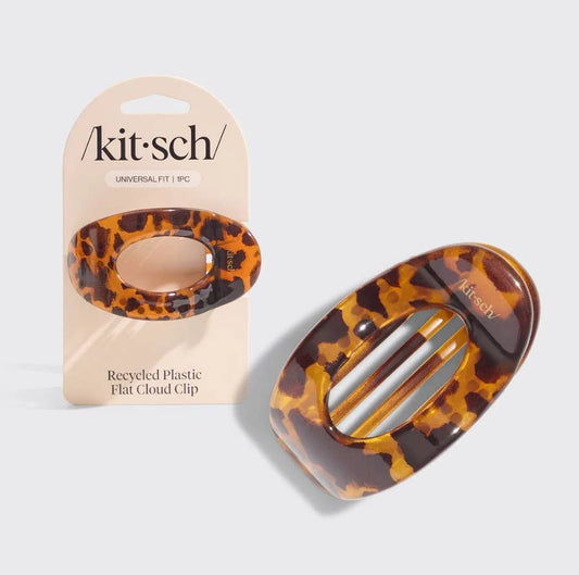 KITSCH Medium Flat Cloud Clip in tortoiseshell pattern displayed on packaging and loose