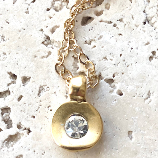 VB&CO Designs Dainty Diamond Chain gold pendant necklace with crystal center stone