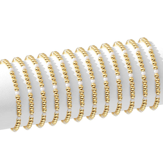 Splendid Iris 4mm Bead & Pearl Stretch Bracelets side view showing multiple strands