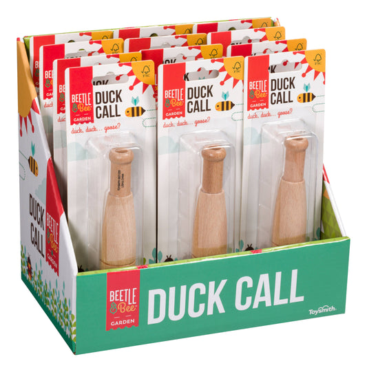Toysmith Beetle & Bee Duck Call display with multiple natural wood duck calls in packaging