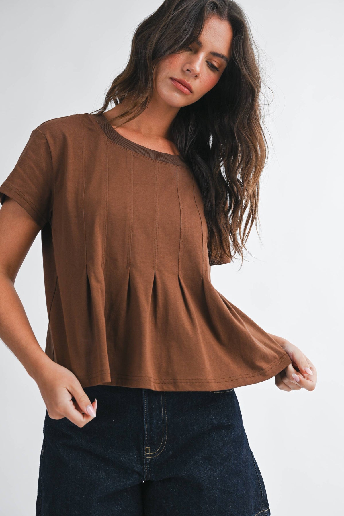 AEMI + CO - 8613HK Pleated Swing Tee Top