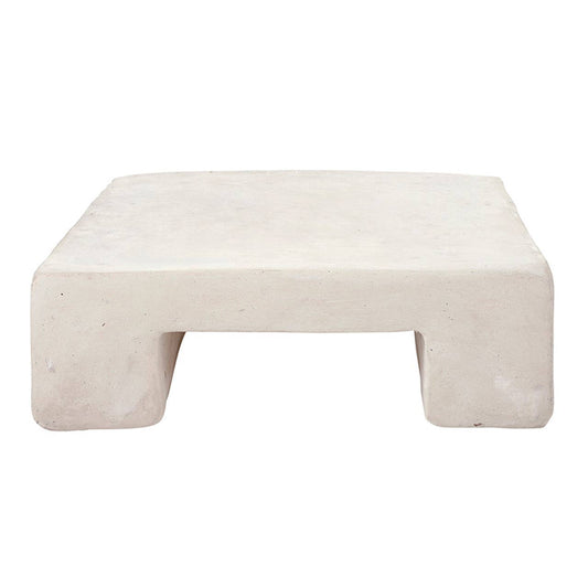 Cream paper mache square medium riser with cutout base, front view