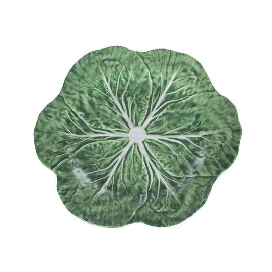 C&F Home Cabbage Leaf Green Charger Platter with veined leaf design and white center, top view