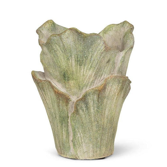 Abbott Small Furled Leaf Vase in green, 7 inches tall, with textured leaf-shaped design and natural aged finish