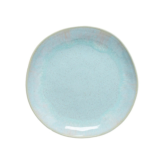 Casafina Eivissa Sea dinner plate in soft blue with speckled glaze, overhead view