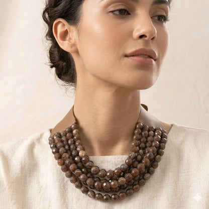 Sensibling Corp. - Chunky Acrylic Bead Layered Faux Leather Magnetic Necklace