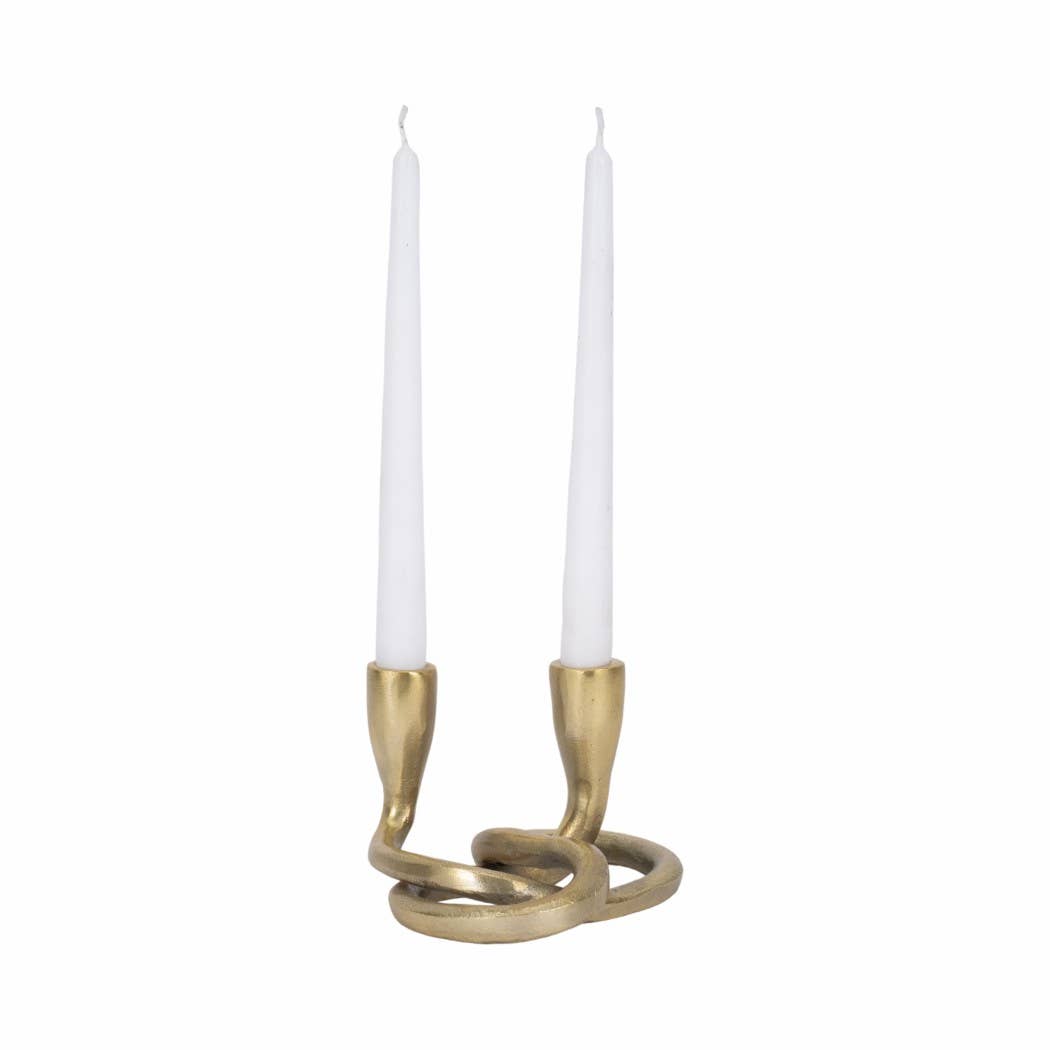 Sagebrook Home - Candle Holder - Gold Metal Knotted 2-Taper, 6 in.