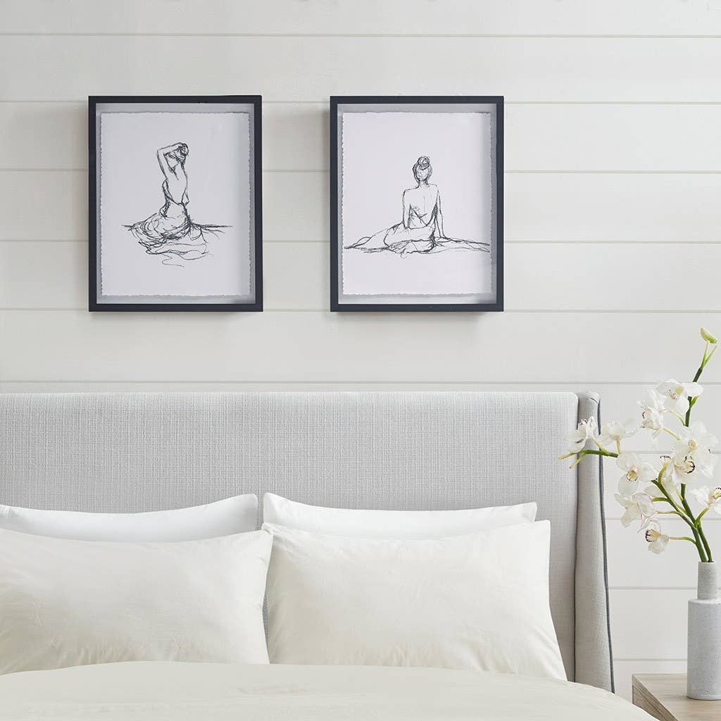Olliix - Feminine Figure Sketch Wall Decor Framed Art 2-PIece Set