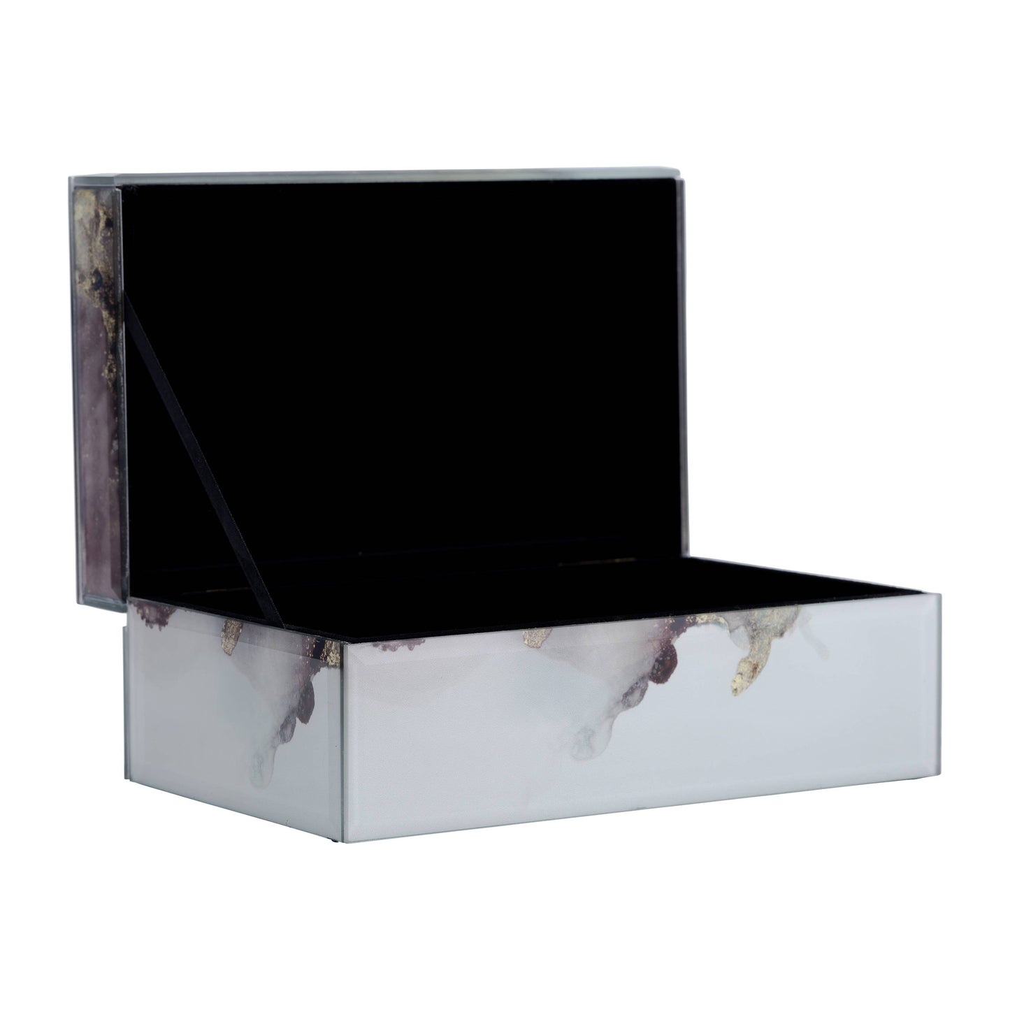 Sagebrook Home - Decorative Box - White/Beige/Gold Wood Abstract, 8x3 in.