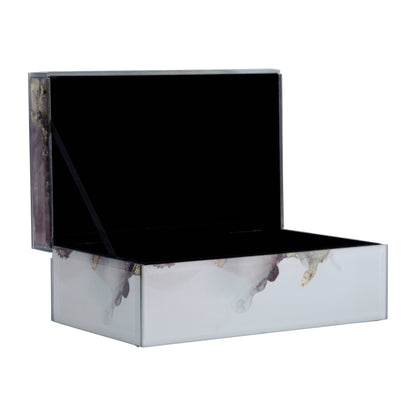 Sagebrook Home - Decorative Box - White/Beige/Gold Wood Abstract, 8x3 in.