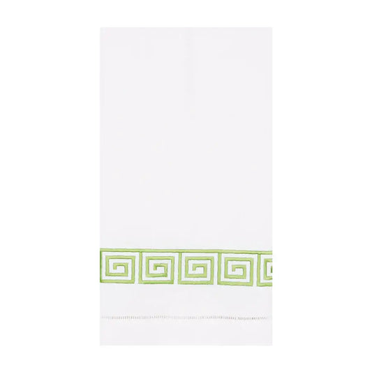 C&F Home Green Maze Hemstitch Guest Towel with white cotton and green geometric border trim