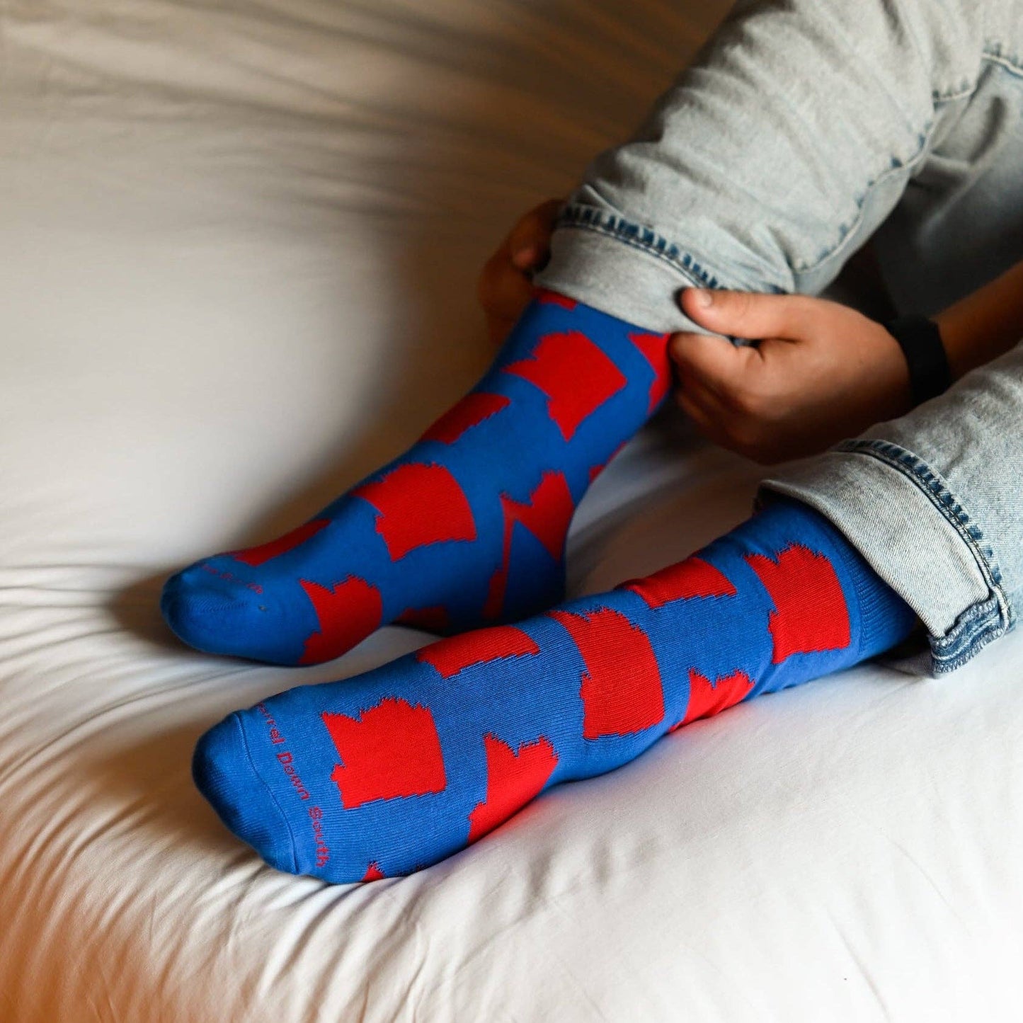 Barrel Down South - Blue/Red Mississippi Shape Socks