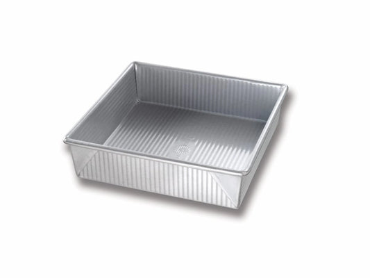USA Pan 8" Square Cake Pan silver aluminum square baking pan with ribbed surface
