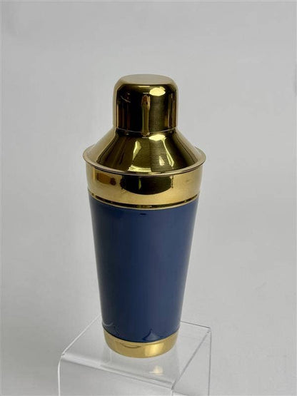 India Handicrafts hand-painted cocktail shaker with navy body, brass cap and base