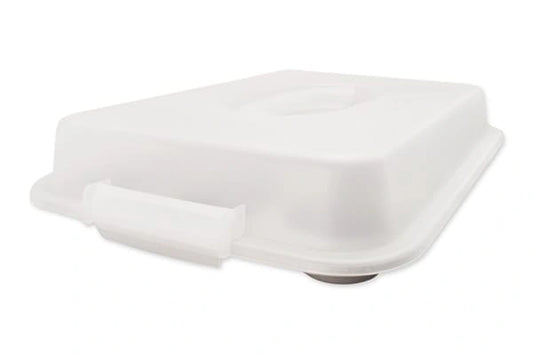 USA Pan Muffin Pan w/ Lid Set, white plastic lid and base with handle detail