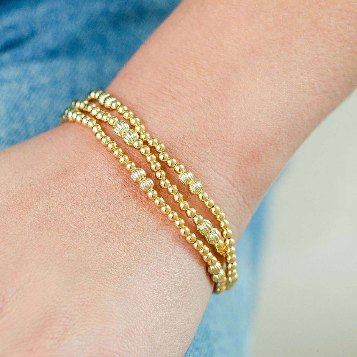 Splendid Iris - 3mm Stretch Bead Bracelets with Textured Large Bead Accents