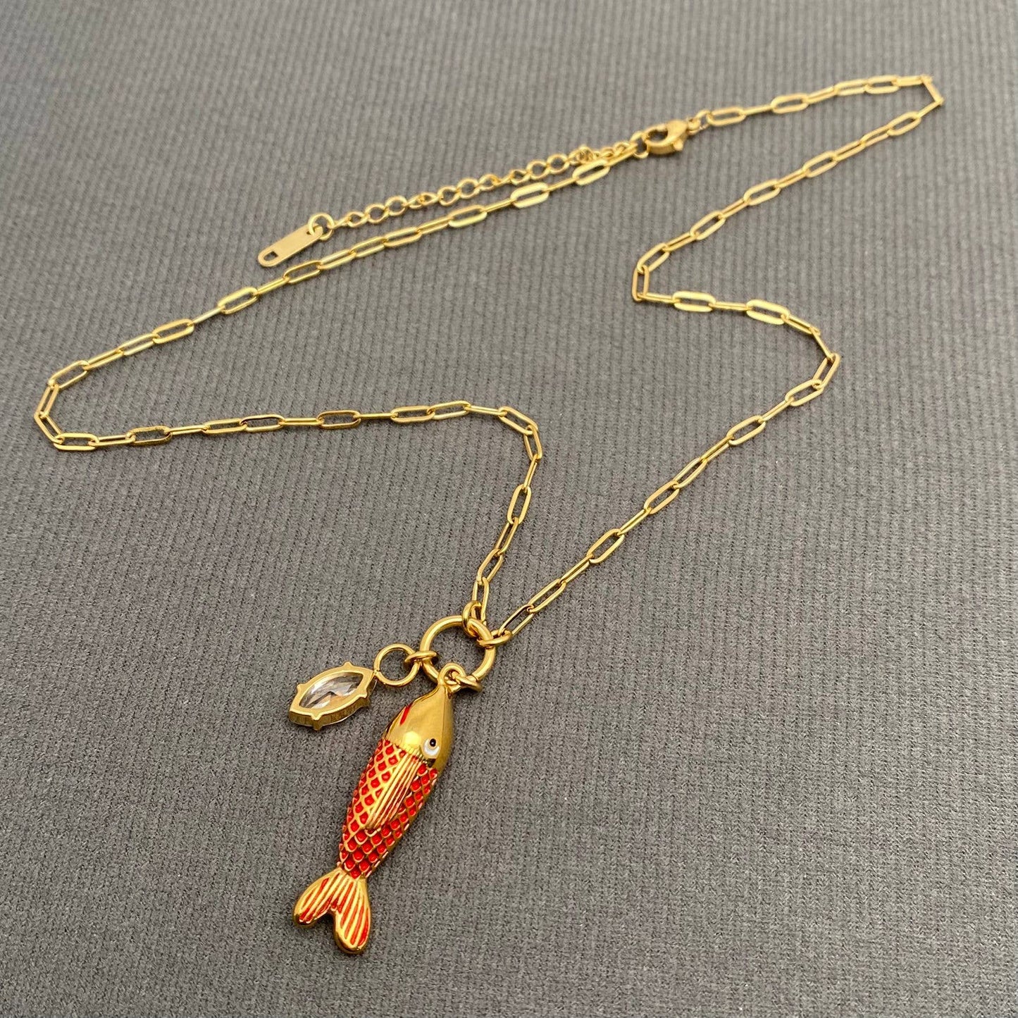 Mio Queena - Enamel Fish Charm 18K Gold Plate Necklace