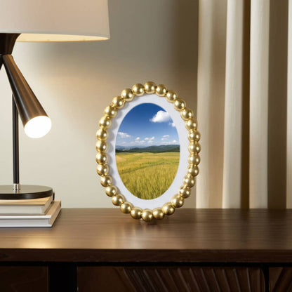 Sagebrook Home Gold Glass Matted Round Beaded Photo Frame, 7x9 in.