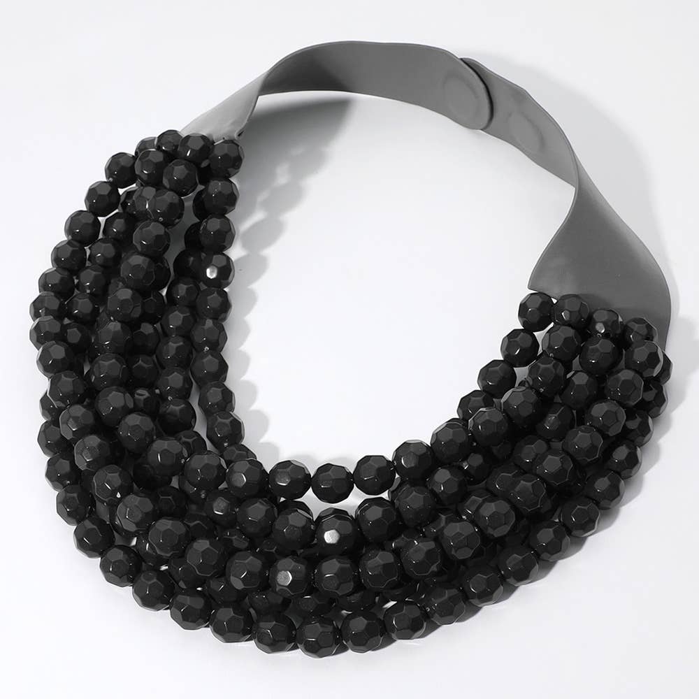 Sensibling Corp. - Chunky Acrylic Bead Layered Faux Leather Magnetic Necklace
