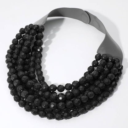 Sensibling Corp. - Chunky Acrylic Bead Layered Faux Leather Magnetic Necklace