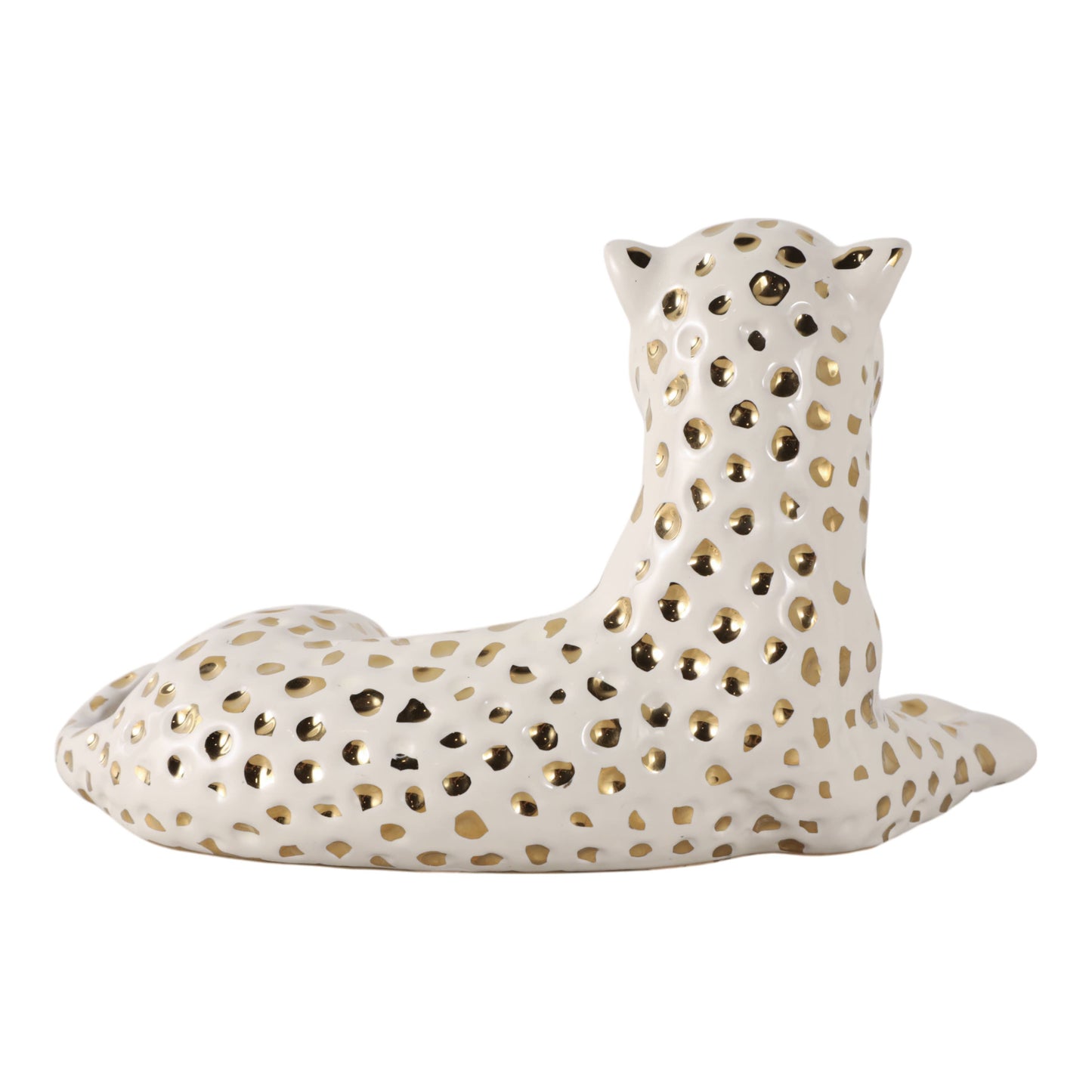 Sagebrook Home - Figurine White/Gold Ceramic Leopard Lying Down, 10 in.