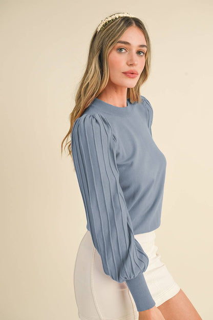 &MERCI - STRIPE TEXTURE PUFF SLEEVE SWEATER MSW9485
